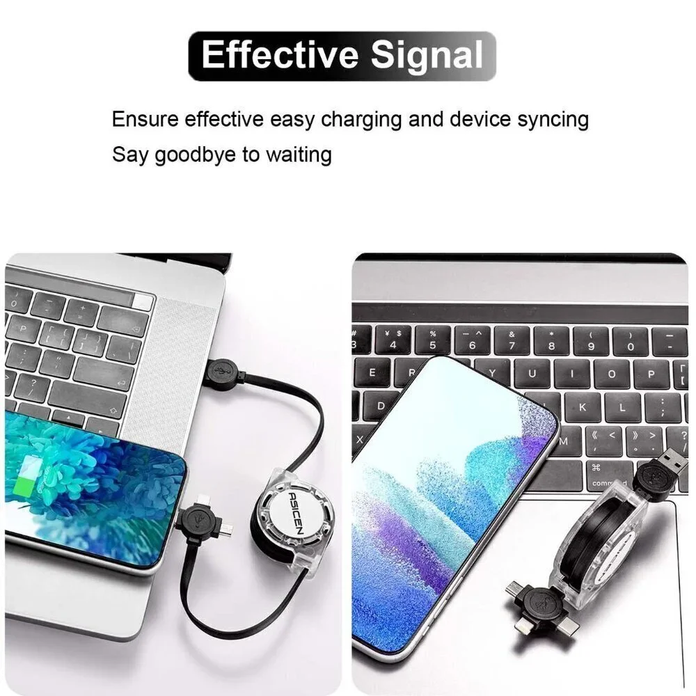 2pk 3.3ft Retractable Multi Fast Charging Cord, 3 in 1 Multi Charger Cable